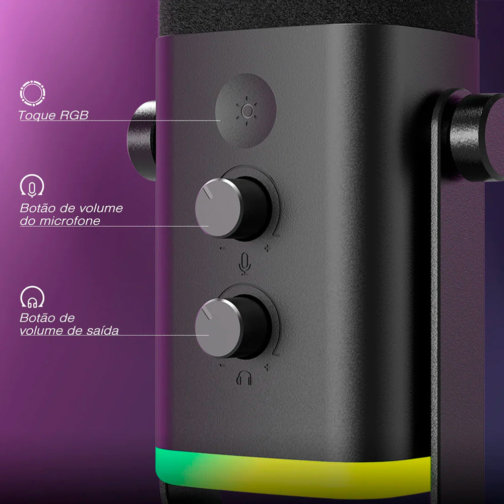 Microfone Fifine AM8 Dinâmico Xlr/USB Para Podcasts, Transmissão De Jogos, RGB, Conector P2 , Suporte De Mesa, Preto